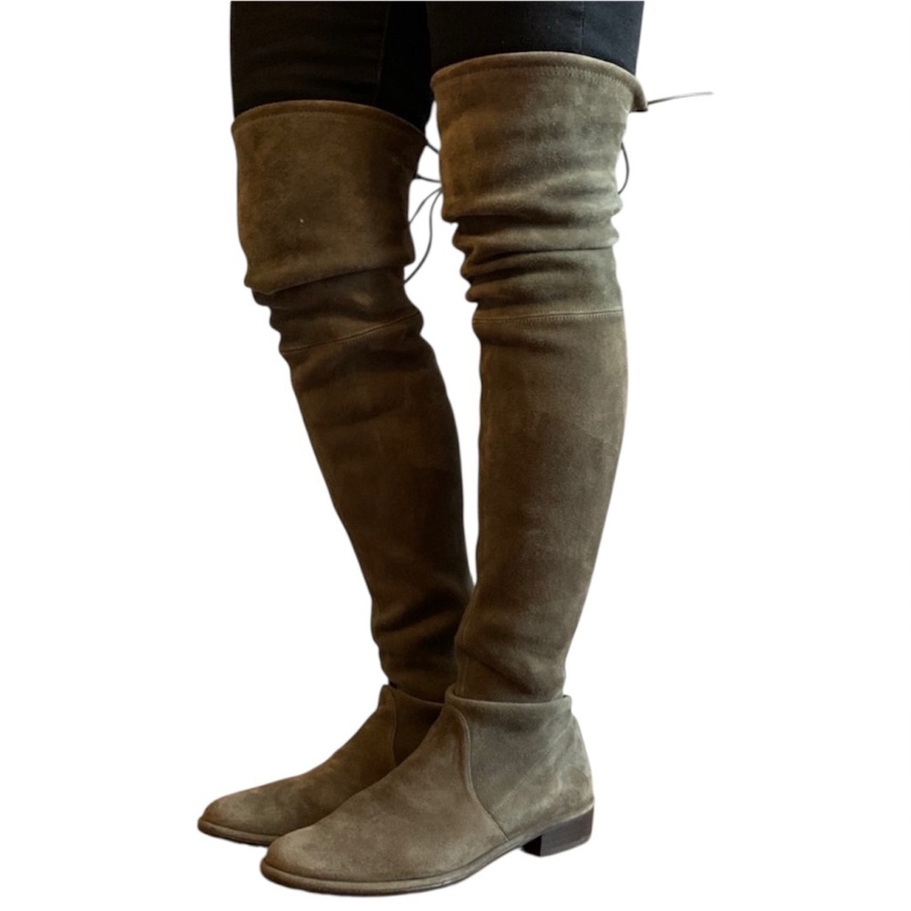 Stuart Weitzman Lowland Olive Green Suede Over the‎ Knee Flat Boots Size 7.5